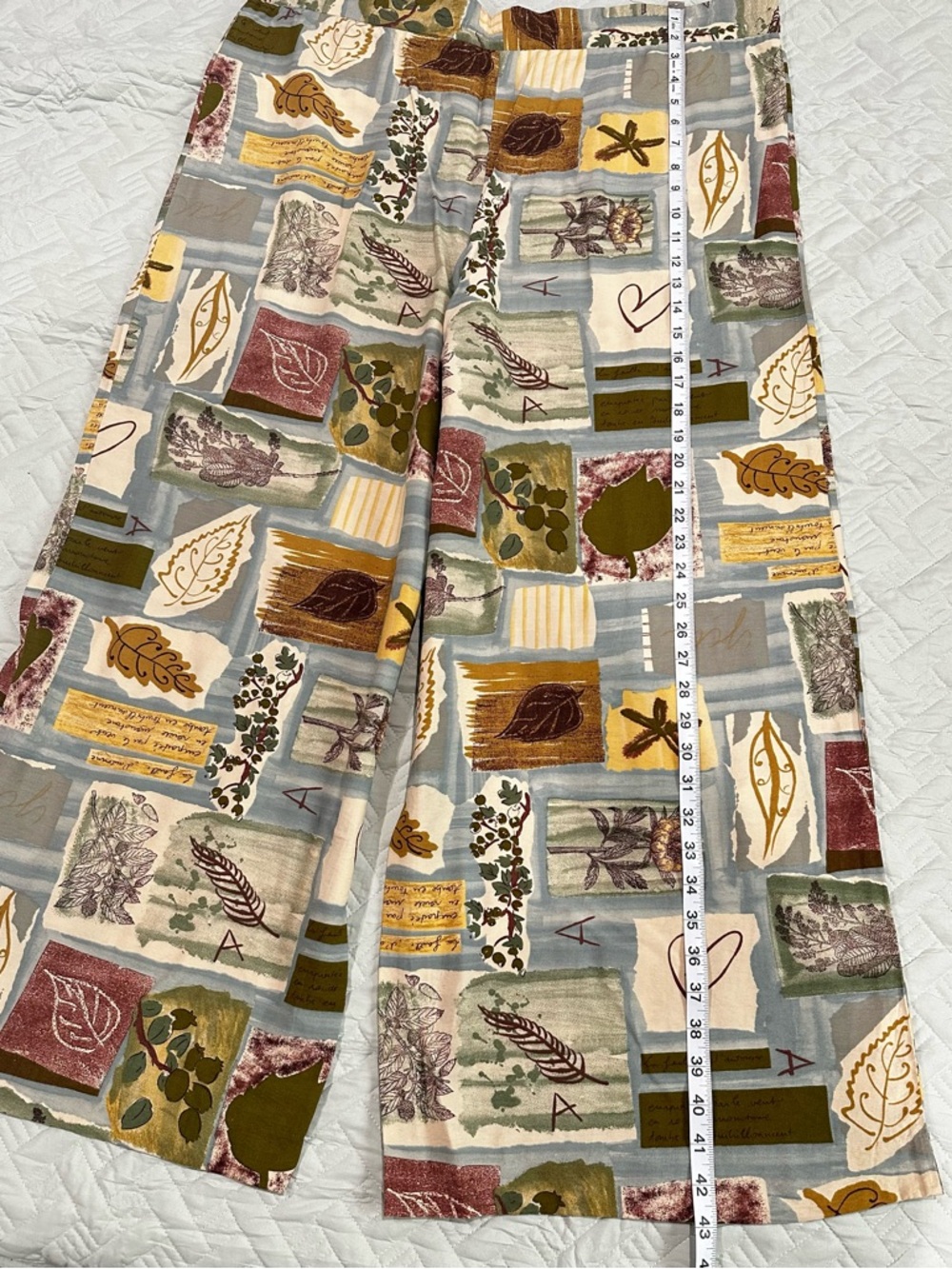 Neiman Marcus Multicolor Patchwork Wide-Leg Pants in Gray, Brown & Mustard - Picture 3 of 7